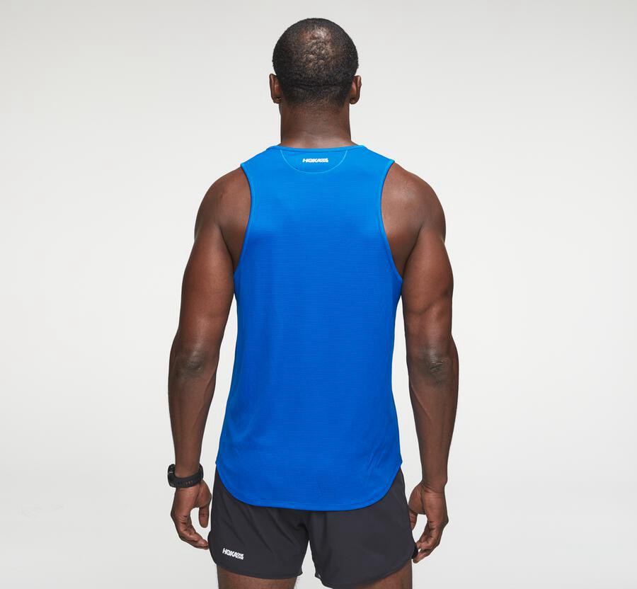 Hoka One One Top Herre - Performance Tank - Blå - 570439QYC